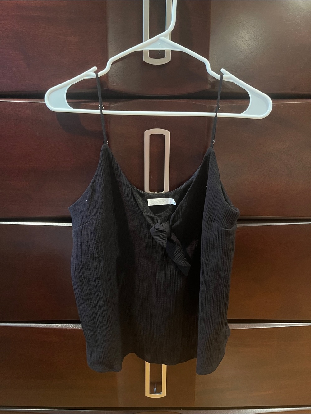 Lush White and  Black Tie-Front Spaghetti Strap Camisole